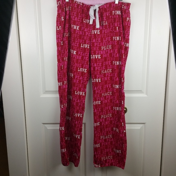 PINK Victoria's Secret Other - PINK VS Pajama Lounge Sleep Pants Love Peace L EUC